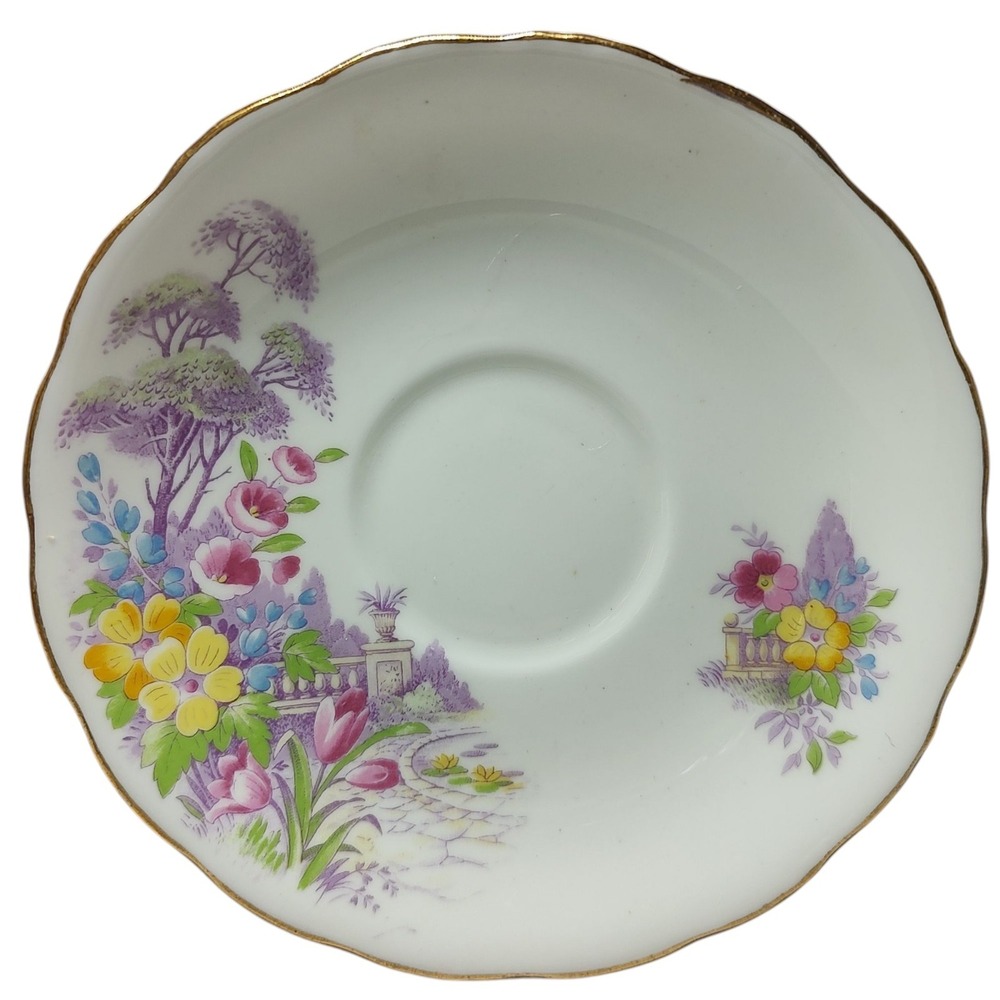 Vintage Colclough China Saucer Spring Garden Scene Bone China‎ Longton England
